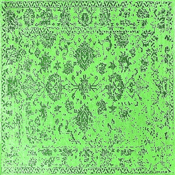 Ahgly Company Indoor Square Oriental Green Industrial Area Rugs, 8' Square