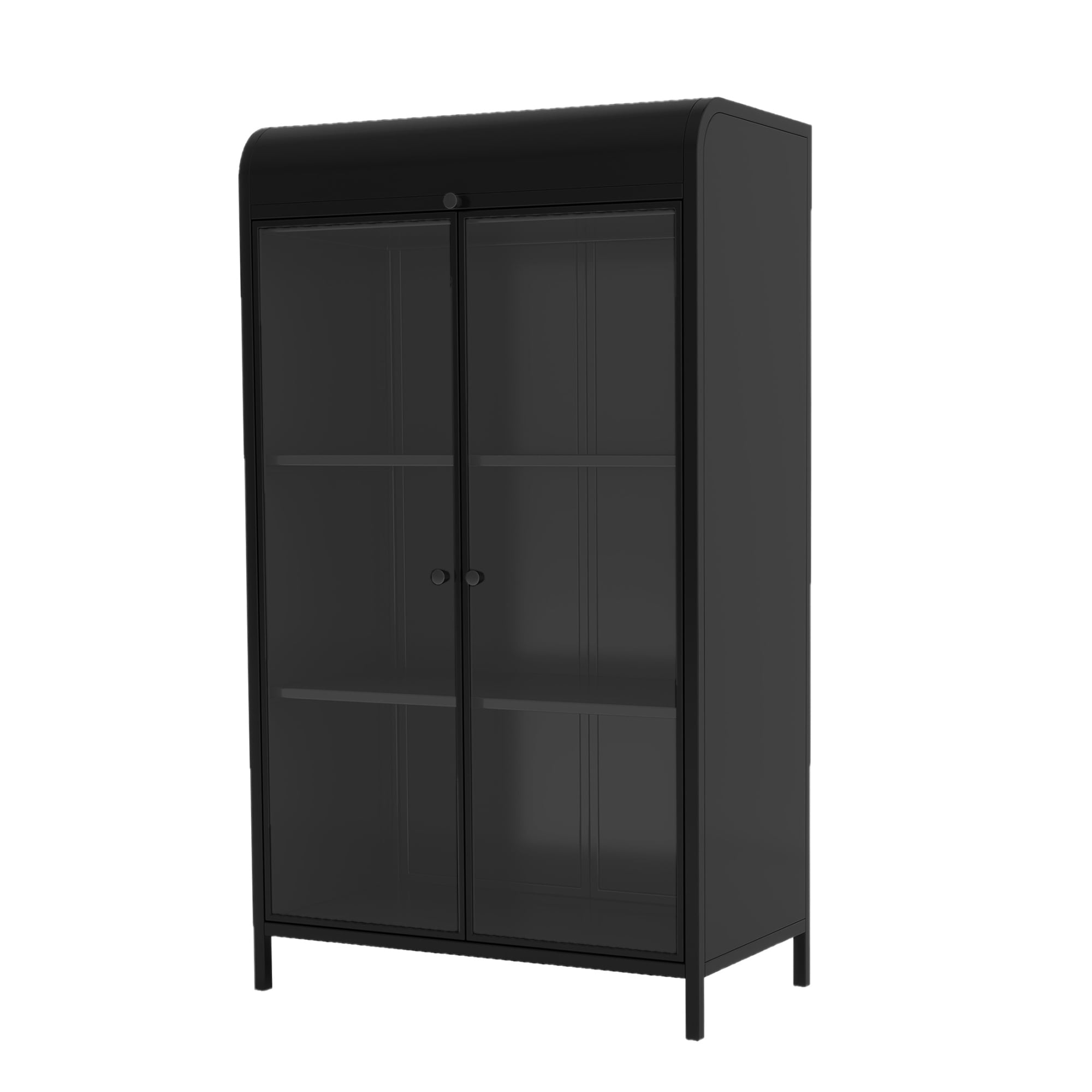 Leumius 4-Tier Metal Storage Cabinet with Glass Doors & Flip-Top, Display Cabinet with Open Shelves, Freestanding Steel Sideboard Buffet for Kitchen, Living Room, Home Office, Dining Room, Bathroom