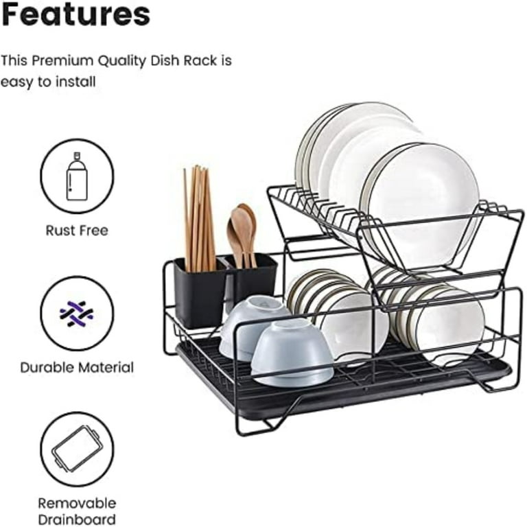 BOBELA Dish Drying Rack,Dish Racks for Kitchen Counter,Dish Drainers with  Removable Utensil Holder,Dish Drying Rack with Drainboard and Extra Dish