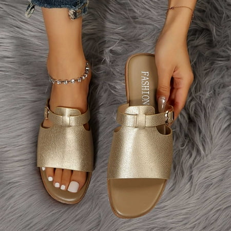 

Wavsuf Slippers for Women Beach Casual Summer Gold Slippers Size 5.5