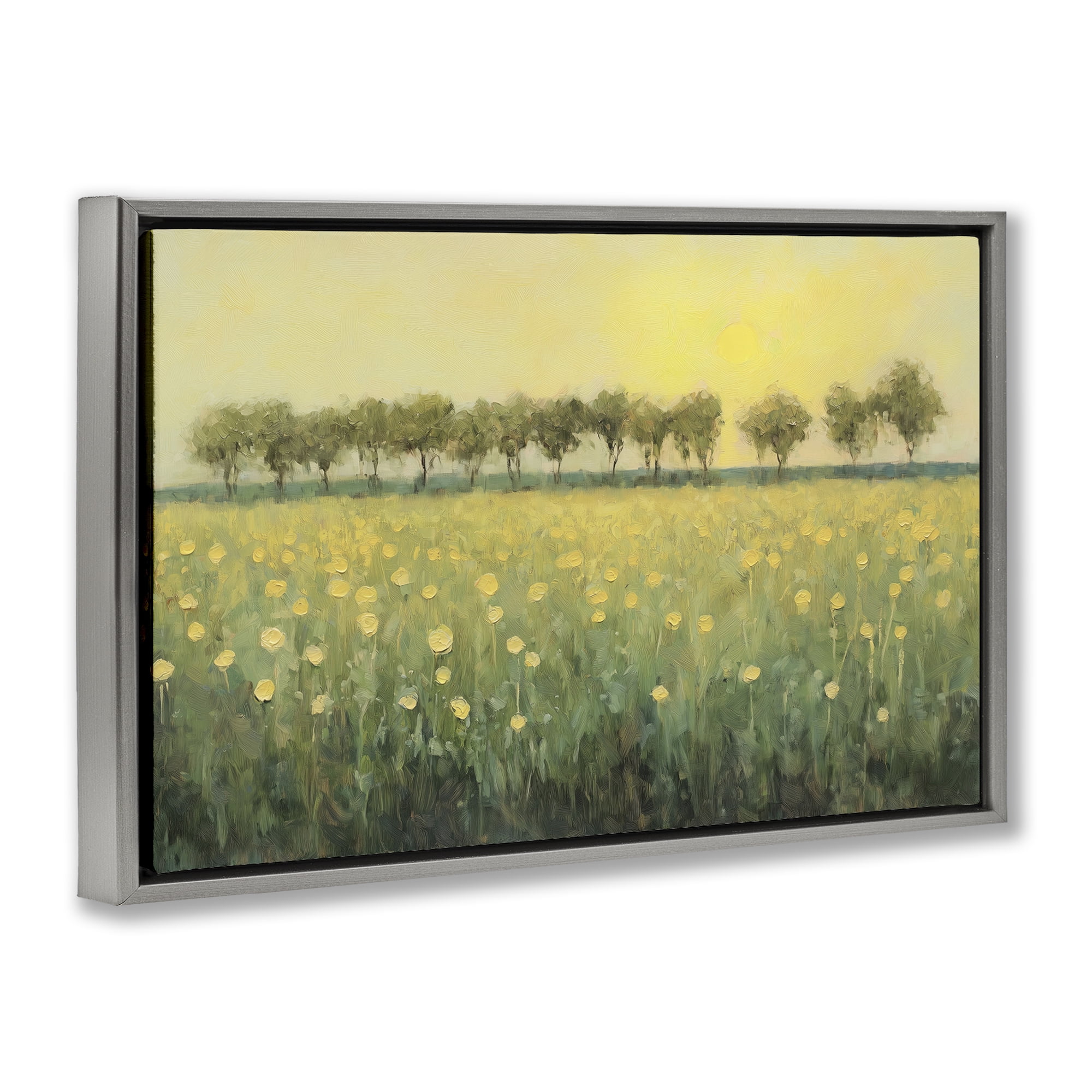 Stupell Industries Golden Field Meadow Landscape & Nature Painting Gray Floater Framed Canvas Art Print Wall Art, 31 x 21