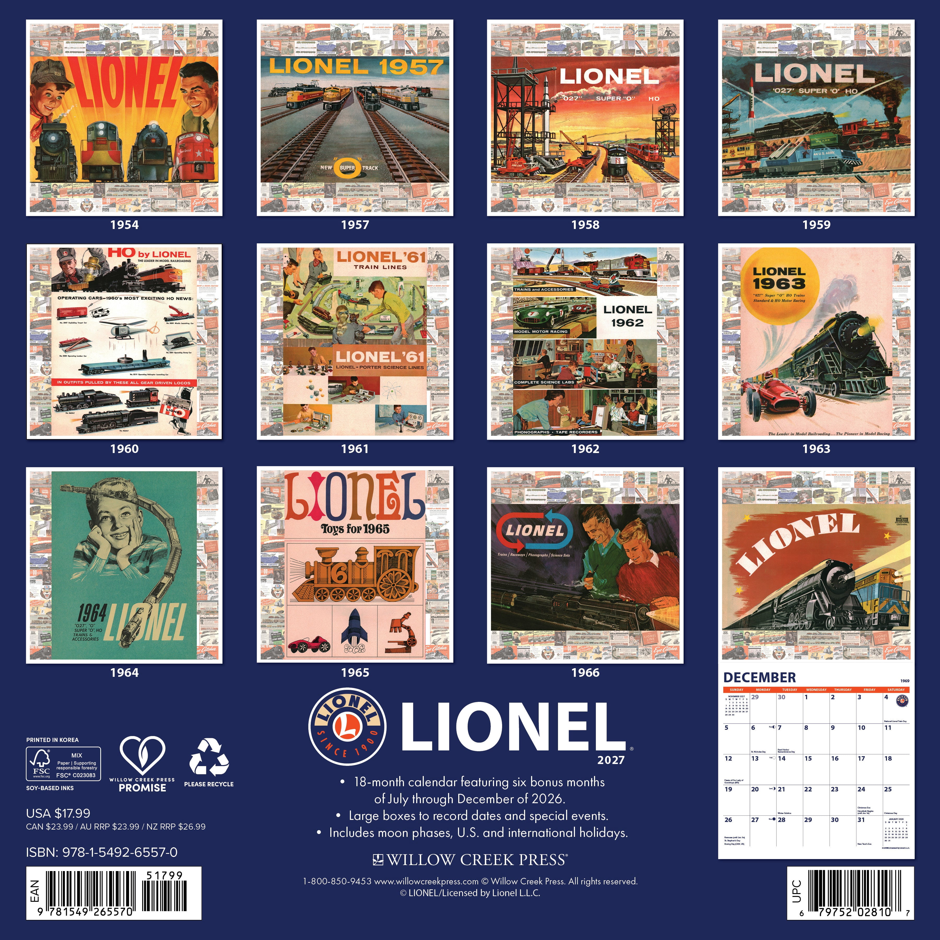 Willow Creek Press, Lionel 2027 Wall Calendar