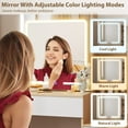 thumbnail image 3 of Vanity Desk with Sliding LED Mirror & 3 Color Modes, Vanity Table & Chair Set with 4 Drawers, Charging Station & Adjustable Shelves, Wood Color, 3 of 7