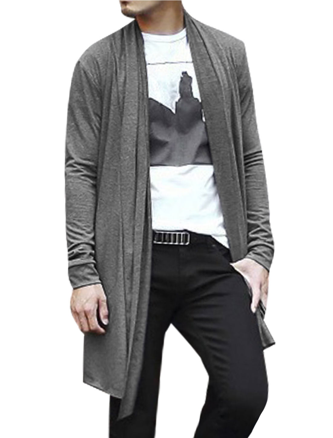  Cardigan  Homme  Col Front ouvert Haut Bas Ourlet Long  