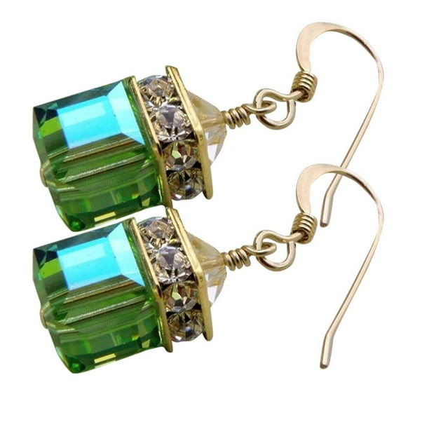 2 piezas de pendientes de joya hechos de aleación verde y piedras preciosas artificiales, pendientes colgantes de hilo francés, regalo de joyería para madre