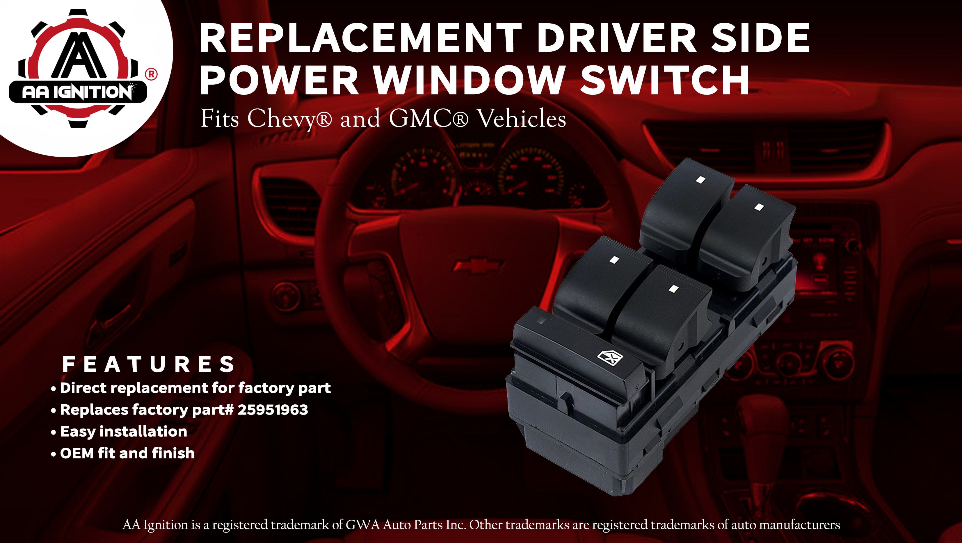 Acdelco Oe Driver Side Power Window Switch For 13 14 Chevy
