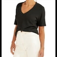 thumbnail image 3 of Camisetas de Mujer con Cuello en V, Corta, Informales, Holgadas, de Verano Negro M, 3 of 6