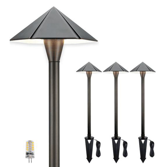 Gardenreet Brass Low Voltage Pathway Lights, 12V Outdoor LED Landscape Path Lights(Umbrella) for Walkway Driveway Garden Yard with 3W 2700K Warm White LED G4 Bulb(4 Pack)
