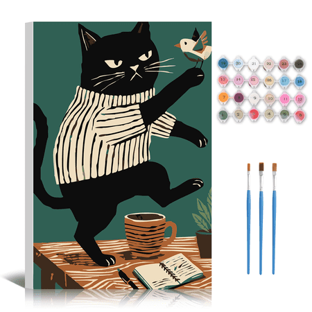 Paint by Numbers Kit for Adults - DIY Framed Canvas Funny Cat Oil Paintings Abstract Animal Boho Art Painting Kits for Beginners Family Friends Holiday Craft Artwork Home Wall Decor