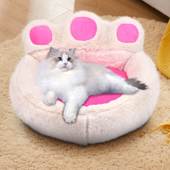 Taotanxi Modern Soft Plush Round Pet Bed for Cats or Small Dogs, Mini Medium Sized Dog Cat Bed Self Warming Autumn Winter Indoor Snooze Sleeping Cozy Kitty Teddy Kennel (16'' D x 6'' H, White)