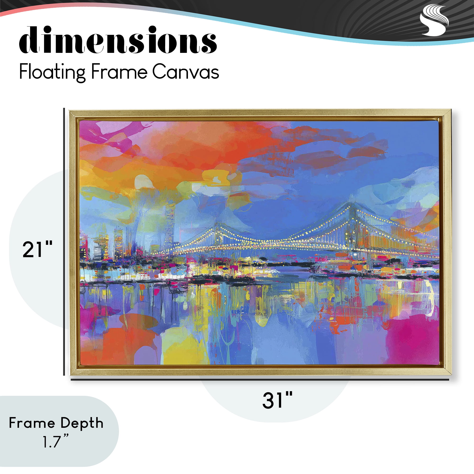 Stupell Industries Bay Bridge Aglow at Sunrise Gold Framed Floater Canvas Wall Art, design by Chromatic Storm Studio