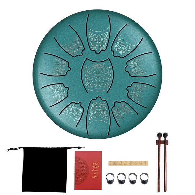 Tongue Drum 6 pulgadas Acero 11 Tune Hand Pan Tank con mazos (E) Verde