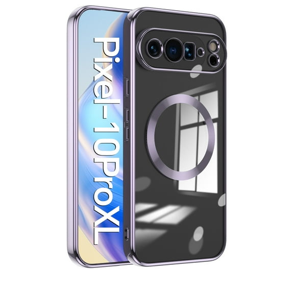 ELEHOLD Magnetic Case for Google Pixel 10 Pro XL, Clear Shockproof Phone Case, Slim Transparent TPU Cover,Lightpurple