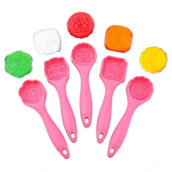 vlrwzc Moon Cake Mould, 5 Pcs Mooncake Molds for Chinese Mid-Autumn DIY Pastry Tool Round Square Flower Moon Cake Maker Cookie Stamps