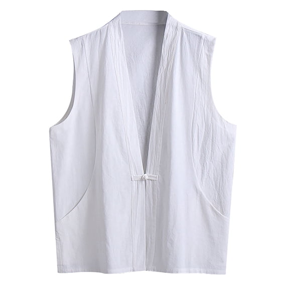 uikmnh Men Tank Tops Summer Linen Vest Blouse Sleeveless Pan Buckle Casual Comfortable Breathable Lightweight Top Size:4XL