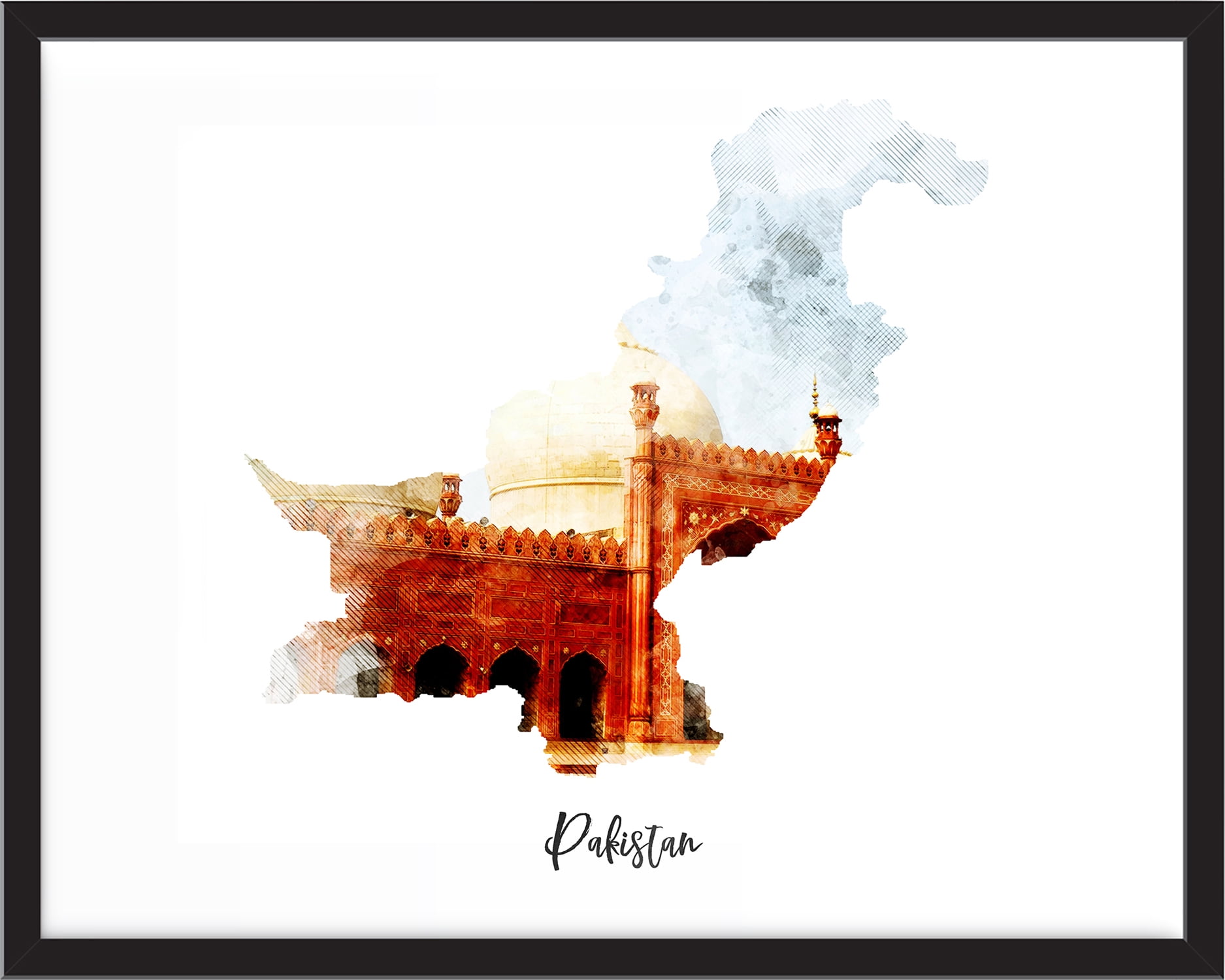 Pakistan horizontal watercolor map print 14x11 Unframed Art Print