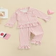 thumbnail image 3 of Ensembles de Pyjama pour Filles Saint-Valentin Imprimé Cœur Manches Longues Col Rabattu Hauts+pantalons Blanc 4-5 Ans, 3 of 6