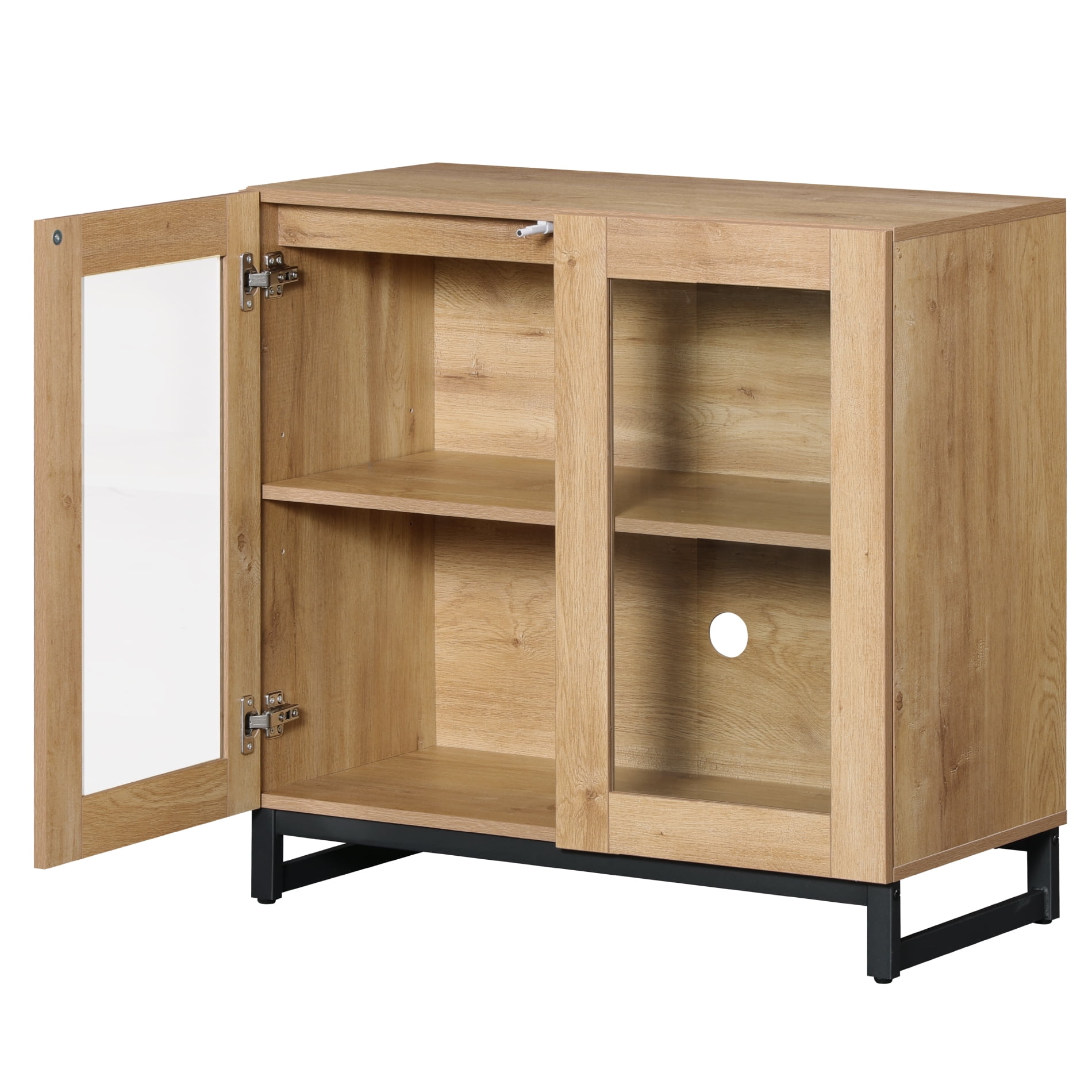 WAMPAT Modern TV Stand with Glass Doors for 32-40 inch TVs, Entertainment Center TV Console with Adjustable Shelves for Living Room, Bedroom, Oak