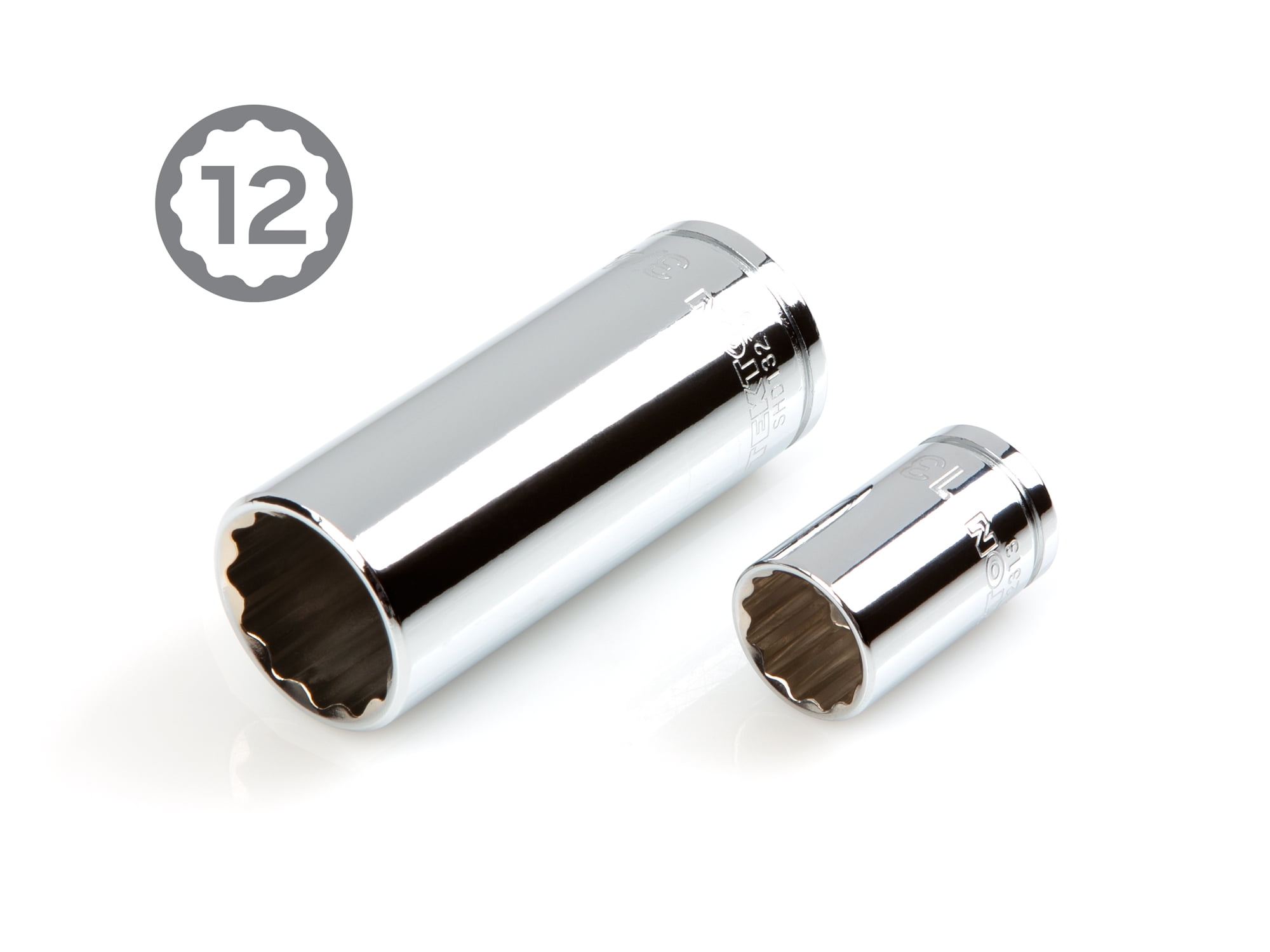 TEKTON 3/8 Inch Drive Shallow and Deep 12-Point Socket and Ratchet Set with Case, 46-Piece (5/16-3/4 in., 8-19 mm) | SKT15302