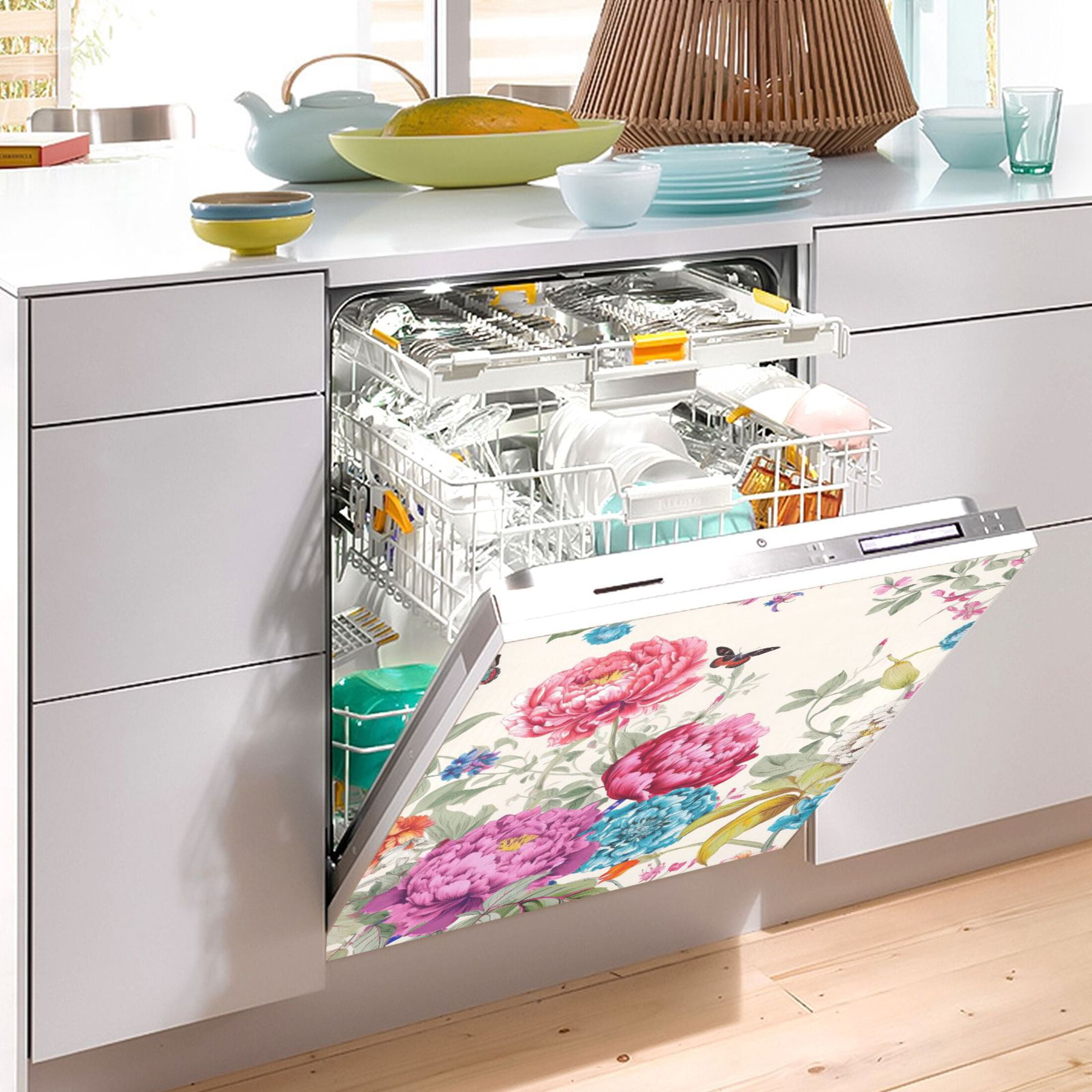 Flower Butterfly Magnetic Dishwasher Cover Magnet Refrigerator Dishwashers Sticker Kitchen Decorative Art Panel Decal 23"x26"