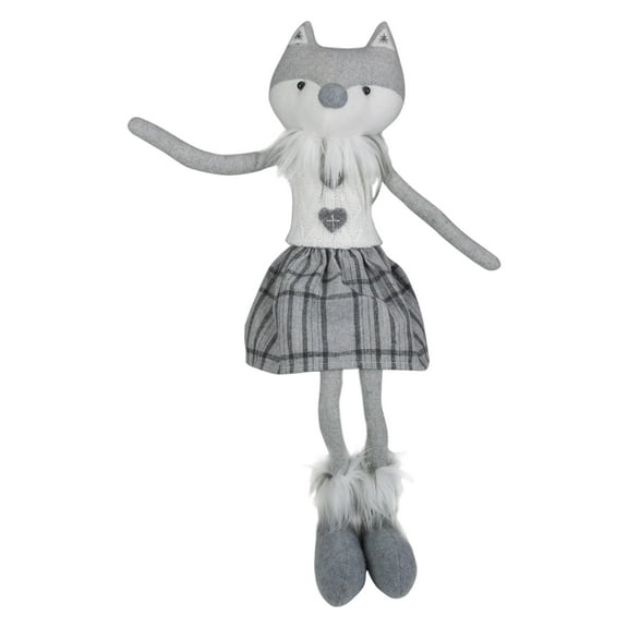 Northlight Girl Fox Sitting Christmas Figure with Dangling Legs - 22" - Gray and White