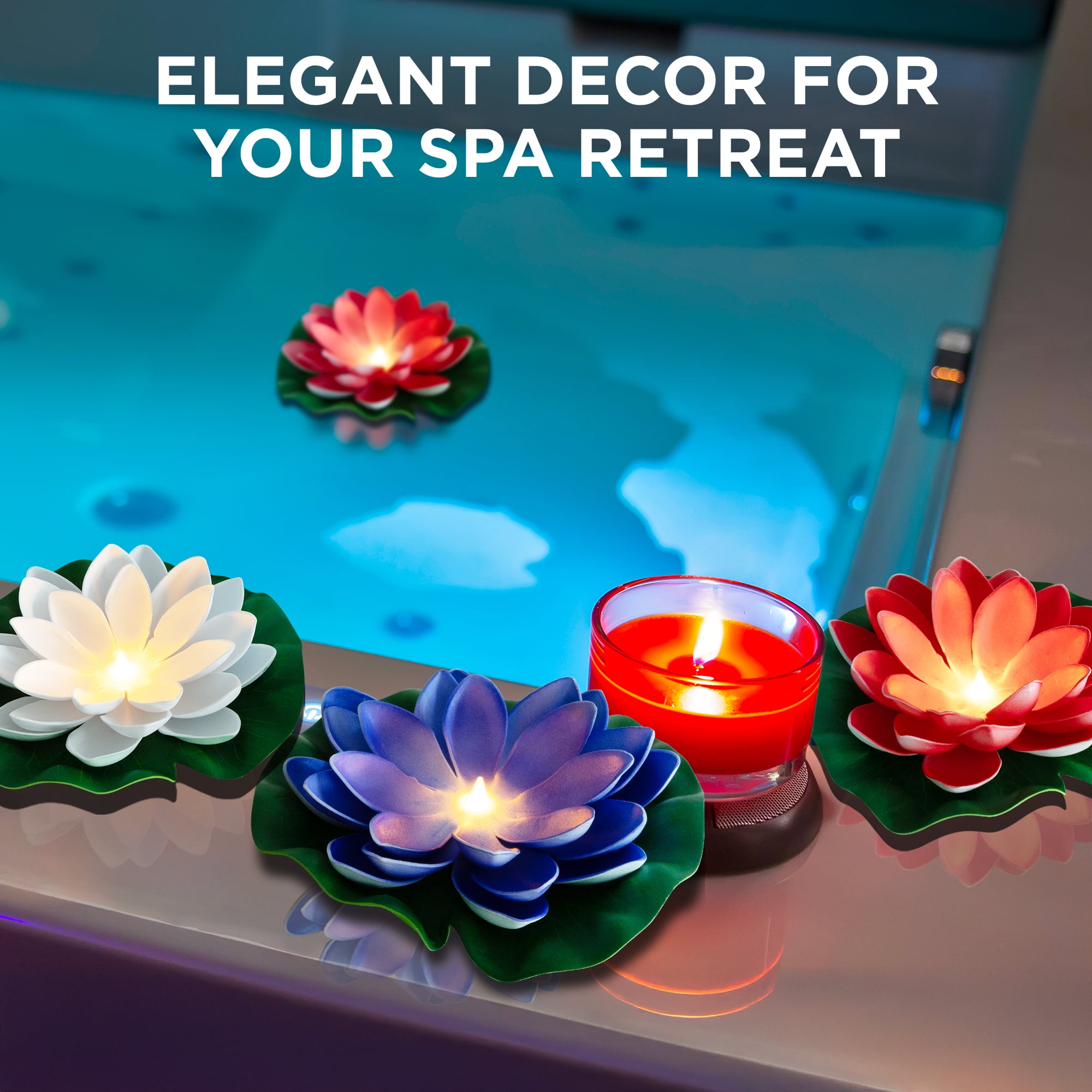 Merkury Innovations 4pk 7” Floating LED Lily pads for Ponds & Pools - Warm White Flickering Lights, Outdoor Decoration