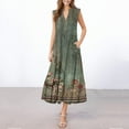thumbnail image 2 of Women Maxi Long Dress Summer Casual Short Sleeve V Neck Maxi Dresses with Pocket Army Green L, 2 of 5