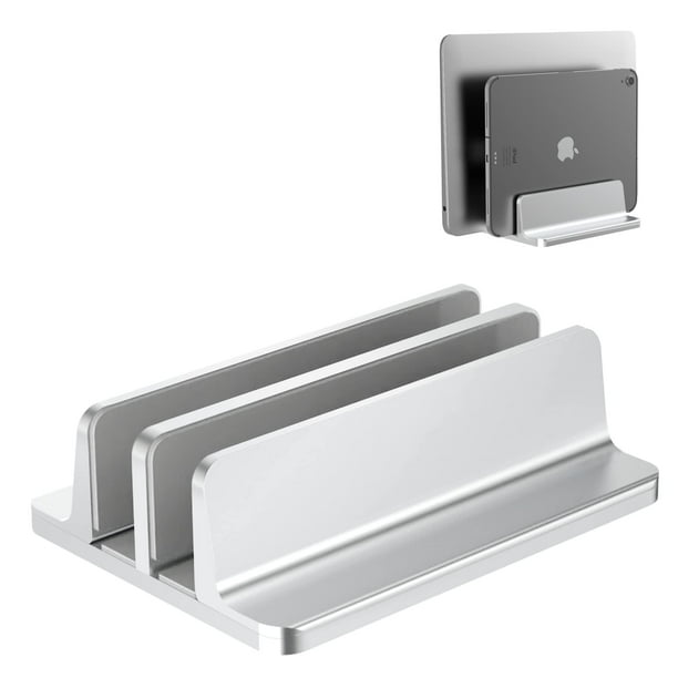 Soporte para portátil BULL-TECH vertical de 2 ranuras de aluminio plateado
