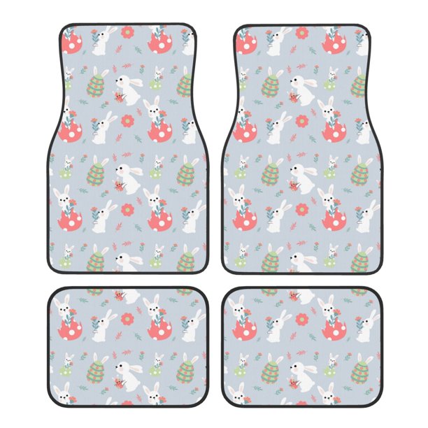 Fotbe Bunny cartoon with easter Juego de 4 Tapetes para Auto con Estampado – Alfombrillas de Goma Reforzada, Diseño Antideslizante, Protección para Todo el Año – Vehículos, Autos, Camionetas y SUVs