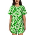 thumbnail image 1 of Fotbe Green Lizard Conjunto de Pijama Estampado para Mujer, 2 Piezas, Ropa de Dormir con Camiseta de Manga Corta y Shorts Suaves-Small, 1 of 6