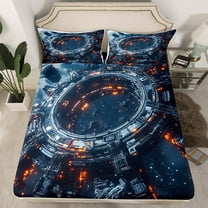 Outer Space Full Size Bed Sheets Planet Galaxy Bedding Set,Starry Sky Fitted Sheet Sciense Theme Sheets Teens（No Top Sheet）