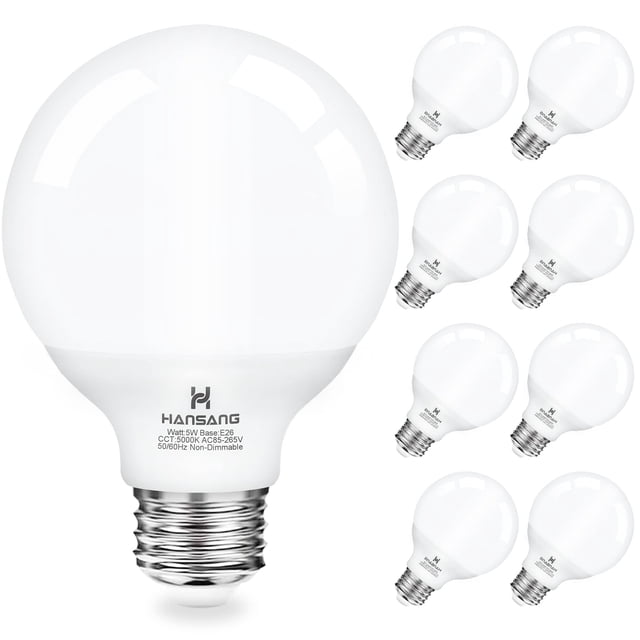 Bombilla LED de tocador Hansang G25, 5 W, 5000 K, luz diurna, paquete de 8