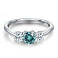 thumbnail image 3 of Gem Stone King 925 Sterling Silver Blue Moissanite and White Topaz Engagement Ring for Women | 1.16 Cttw | Round 5MM | Gemstone Birthstone | Size 9, 3 of 6