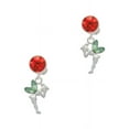 thumbnail image 2 of Delight Jewelry Silvertone Small Fairy with Lime Green Wings Red Crystal Clip on Earrings, 2 of 5