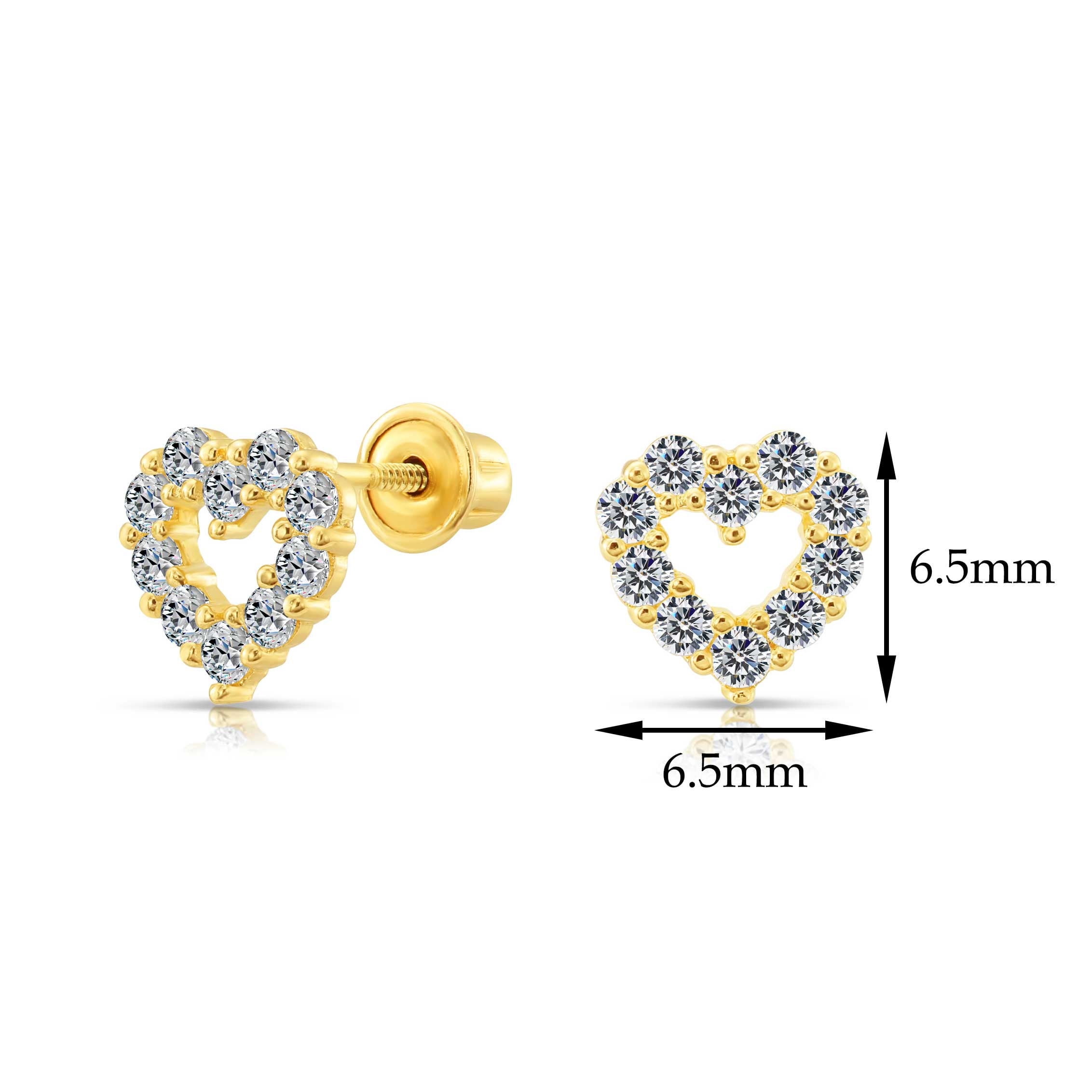 Tilo Jewelry 10K Yellow Gold Small Open Heart CZ Stud Post Earrings with Secure Screw-Backs | Everyday Dainty Small Earrings for Women & Unisex