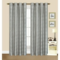 2 Pack Dana Gray Faux Silk 55"x84" Decorative Window Curtain Panel with Geometric Embroidery Design in White/Silver and Grommets