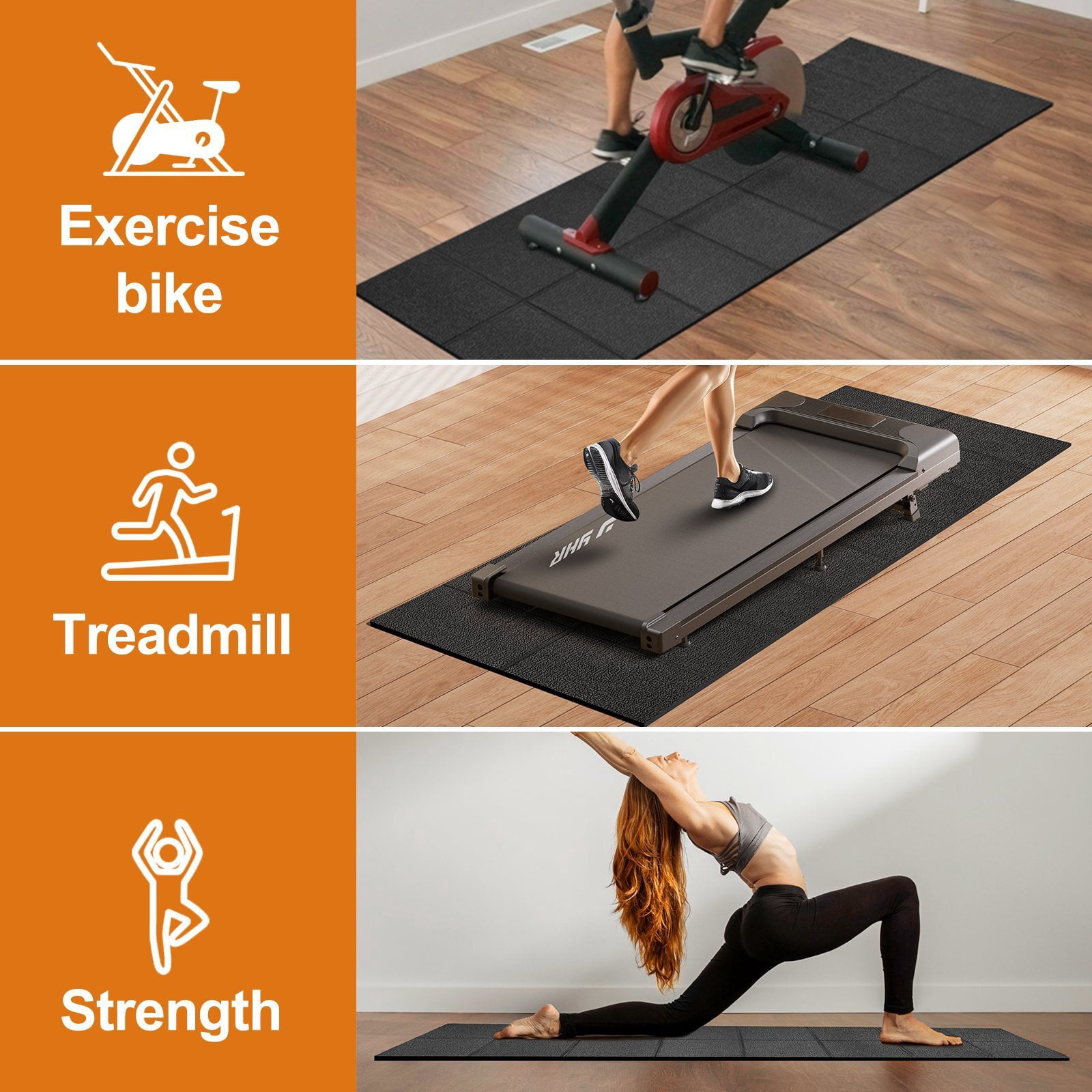 YHR Foldable Treadmill Mat Non-Slip Exercise Bike Mat, 1/4" Thick, 30"x63" Waterproof Walking Pad Mat for Carpet, Hardwood Floors, Workout, Indoor Bikes, Fitness Equipment, Home Yoga