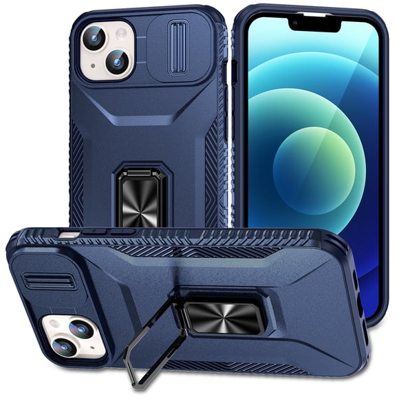 ShellTech for iPhone 15 Case, iPhone 15 Case with Camera Cover & Kickstand Military Grade Shockproof Heavy Duty Protective with Magnetic Phone Case for iPhone 15,Blue