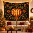thumbnail image 3 of Ornate Pumpkin with Floral Vines Against Dark Background, Majestic Illustration for Nature Lovers, Botanical Wall Art, Thanksgiving Gift, Tapestry Wall Hanging for Bedroom and Living Room, 3 of 7