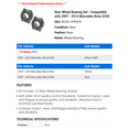 thumbnail image 2 of Rear Wheel Bearing Set - Compatible with 2007 - 2014 Mercedes-Benz E550 2008 2009 2010 2011 2012 2013, 2 of 2