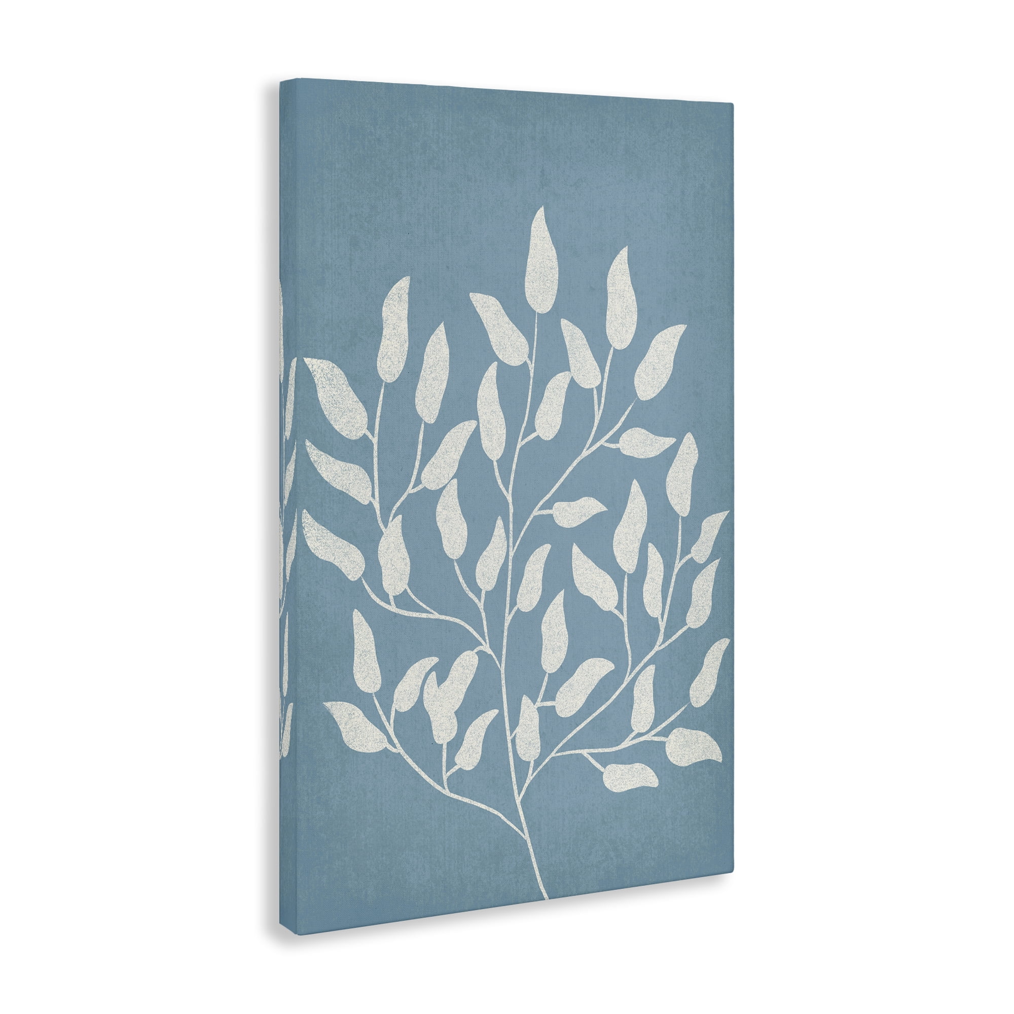 Stupell Industries Leaf Impressions on Blue Plants & Flowers Painting Wrapped Canvas Art Print Wall Art, 16 x 24