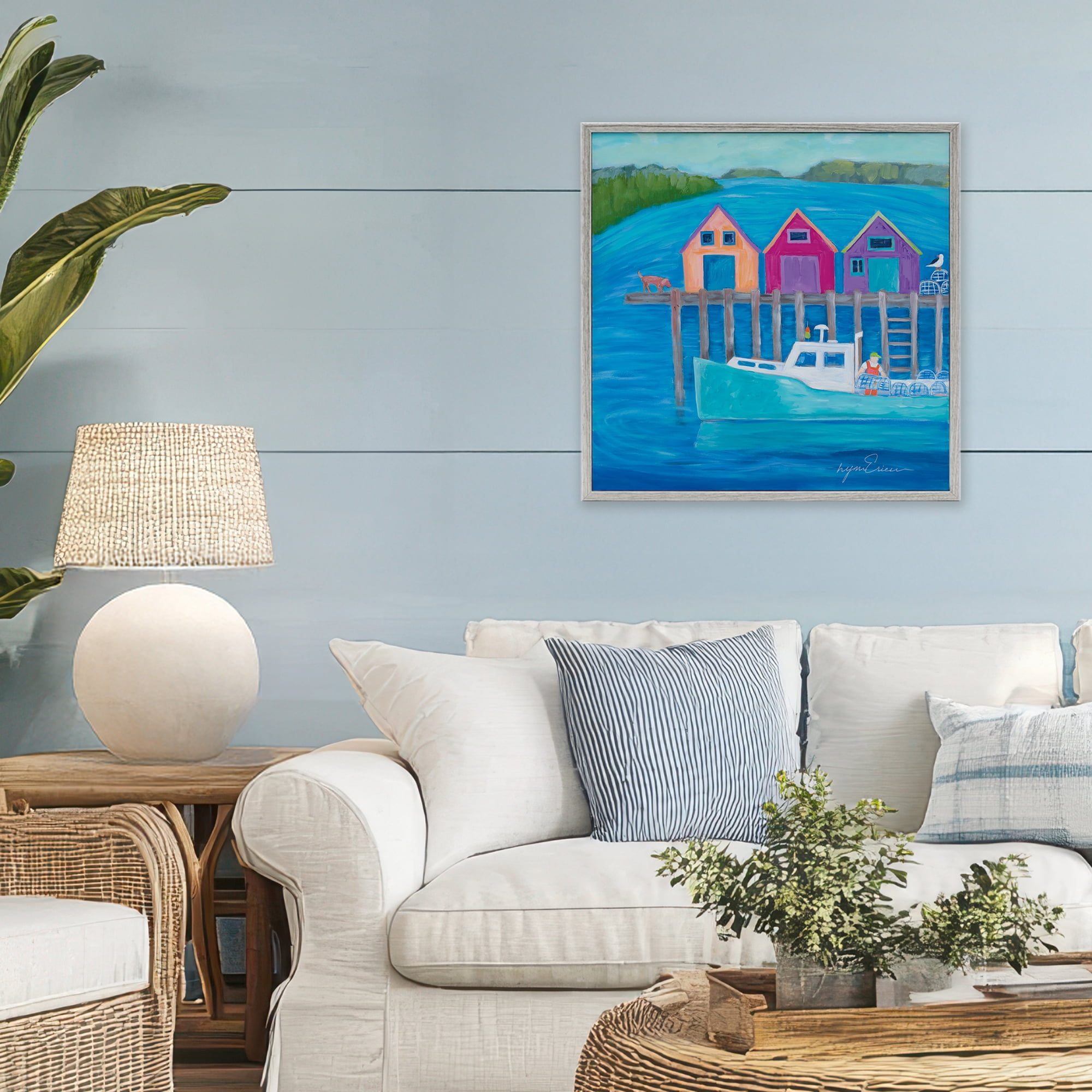 Stupell Industries Work Day at Seaside Village Gray Framed Giclee Art, design by Lynn Ericson Fine Art