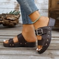 thumbnail image 3 of Pandaie Platform Sandals for Women Arch Support Wedge Slip on Slides Two Buckles Strap Cork Footbed Summer Walking Slippers Brown 7.5, 3 of 9