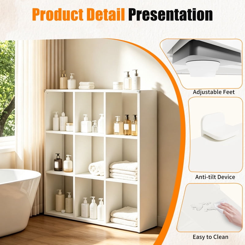 9-Cube Metal Bookcase, Open Storage Cabinet Bookshelf, Display Shelf for Living Room, Bedroom, Home Office