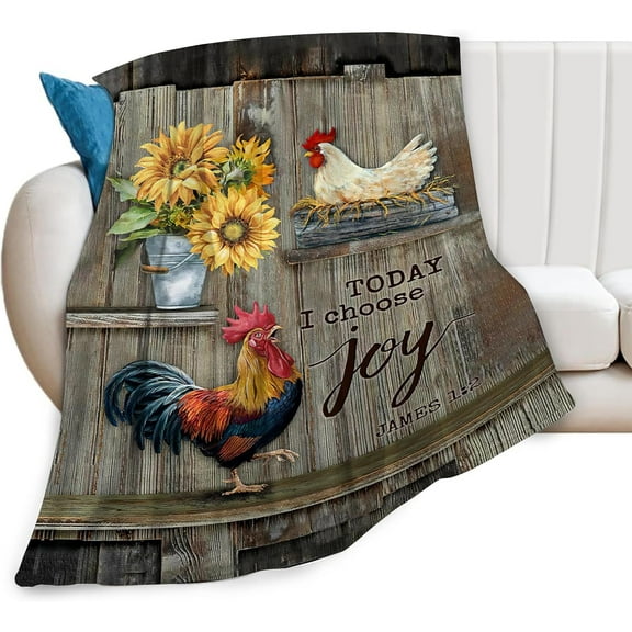 Rooster Blanket Chicken Hen Throw Blankets Plush Cozy Flannel Fleece Ultra Soft Fuzzy Farm Sunflower Party Blanket Animal Gifts for Girls Women Men Boy Kids Adult 50"X40"