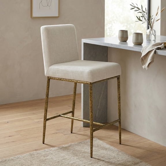 Lalia Modern Upholstered Square Back Counter Height Bar Stool with Metal Frame, Matte Gold