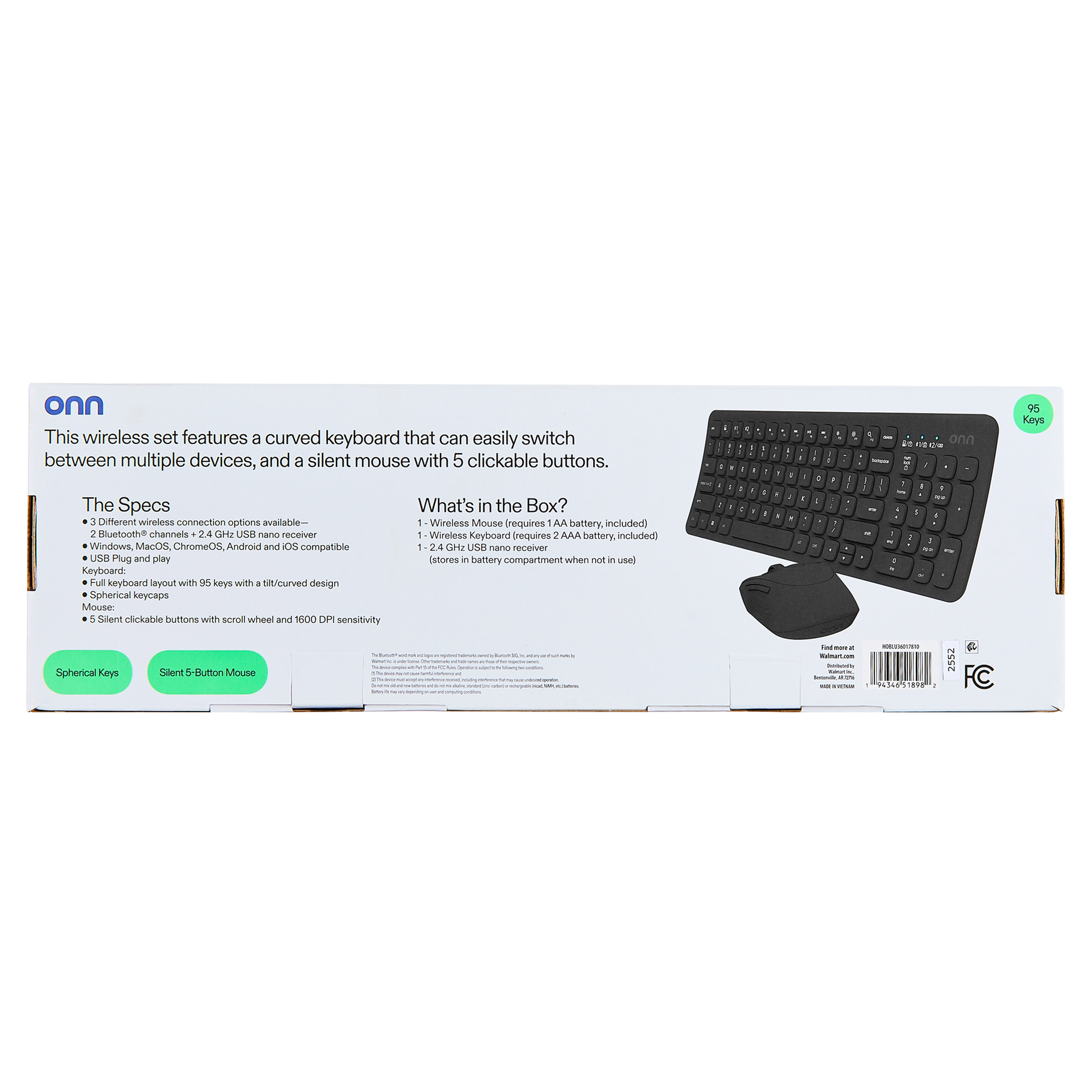 Combo Inalámbrico de Teclado y Mouse Curvo onn, Azul 3