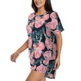 thumbnail image 2 of Daiia Rose Flowers Pattern Womens Pajama Sets Short Sleeve Pajamas for Women Sets Soft Lounge Sets Casual Round Neck Sleepwear PJS-3X-Large, 2 of 7