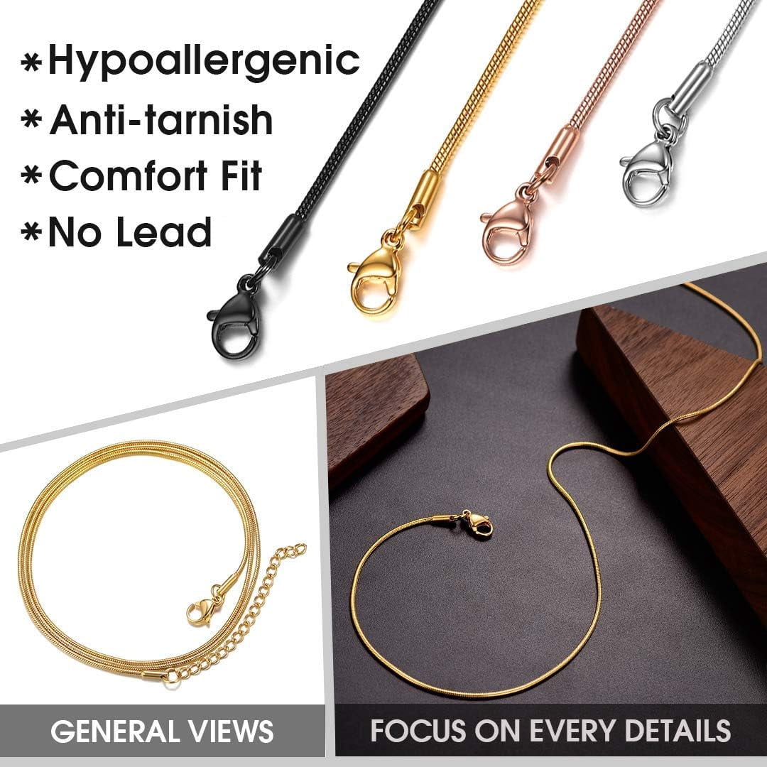 ChainsHouse 1.0mm Thin Gold Plated Snake Chain Necklaces for Women Men Waterproof Silver Lobster Clasp 18"-30" Jewelry Gift