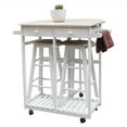 thumbnail image 2 of Carro de cocina de madera Zimtown con ruedas giratorias juego de mesa de comedor con hojas abatibles 2 cajones y 2 taburetes blanco, 2 of 6